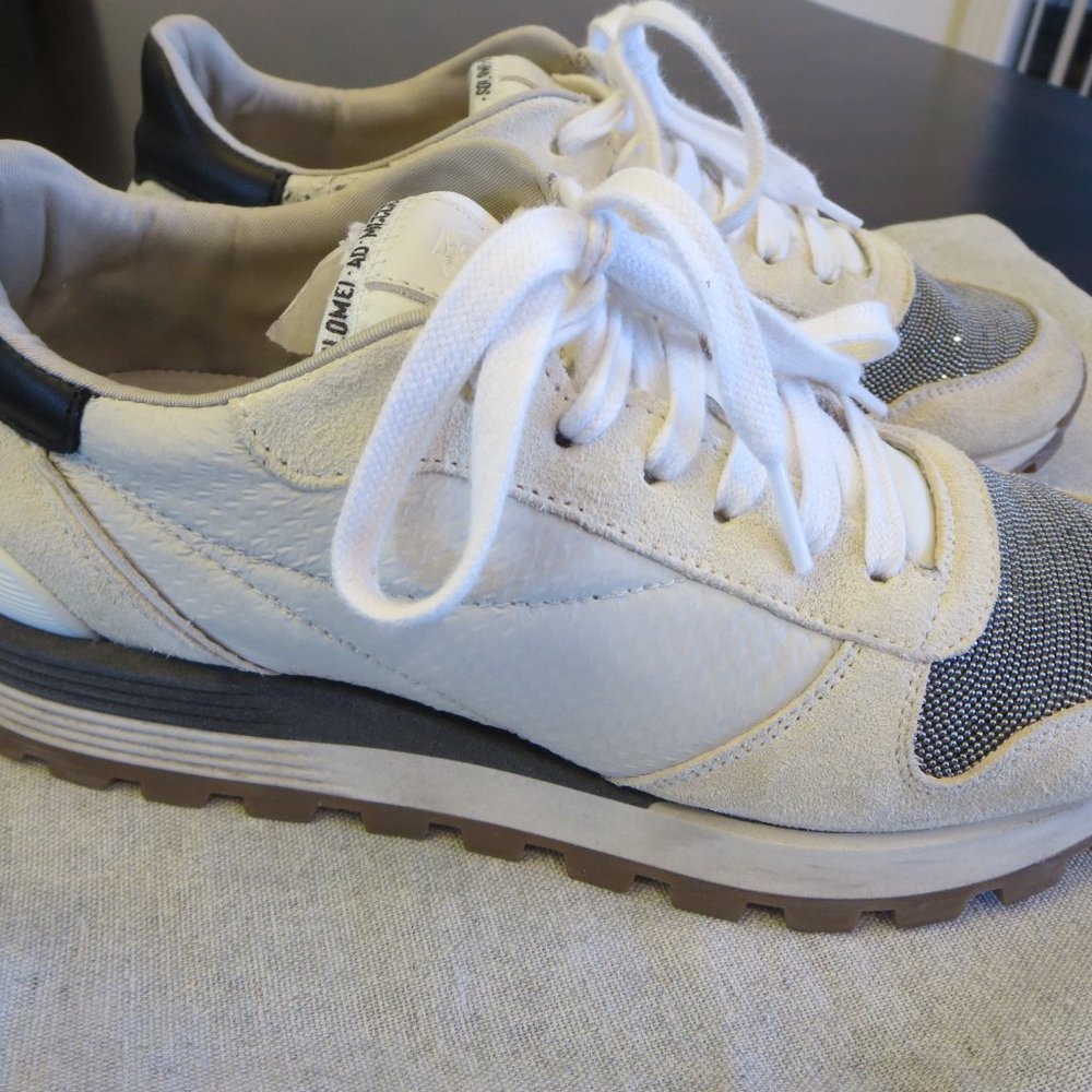 Brunello Cucinelli Monili Beaded Detail Leather Runners Sneakers EUR 37 / US 6.5 - Picture 7 of 12
